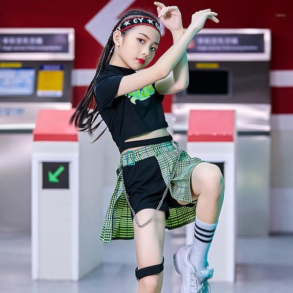 

2020 hip hop kids clothes girls black crop pantskirt plaid culotte ballroom dance dress cheerlead jazz performance outfit1, Black;red