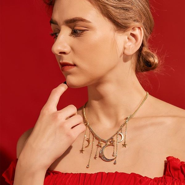 Collana in cristallo vintage collana in cristallo donna color oro stella luna luna nappa collana closent choker collane collane gioielli pendente collane