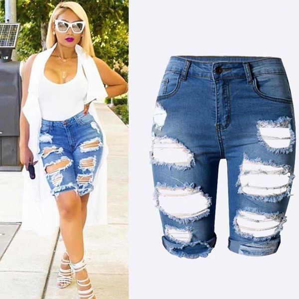 

women's shorts plus size 3xl ripped hole washed distressed midi short jeans hight waist slim stretchy denim shorts1, White;black