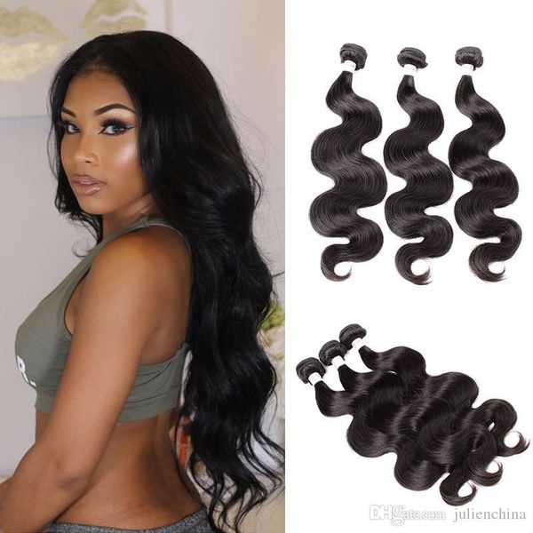 

bella hair high quallity human hair bundles 3 bundles 9a hair weaves natural color body wave hair extensions julienchina ing, Black