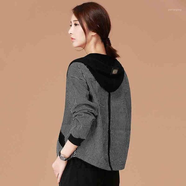 

sleeve autumn new long 2020 hooded short jacket women loose casual jacket striped baseball uniform female coat outerwear yr6511, Black;brown