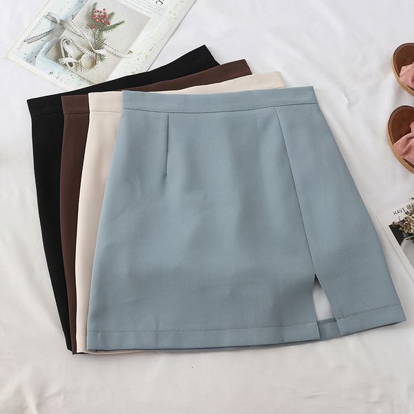 

heliar women skirt split a-line high-waist mini skirts preppy style ladies elegant casual 2020 summer skirts for women 1014, Black