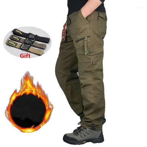 

men winter nice pants casual fleece thicken pant baggy cotton trousers male combat tactical pants with multi pockets1, Black