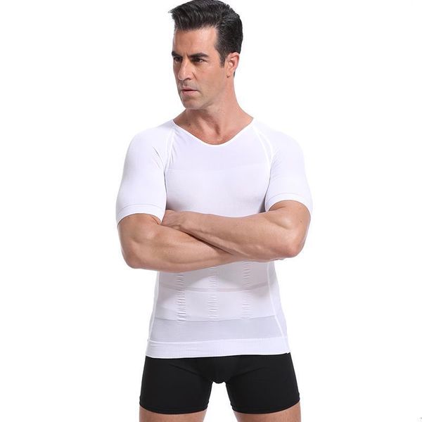 

classix men body toning shirt tummy belly control body building shirt compression t-shirt o-neck corrective posture under shirt, White;black