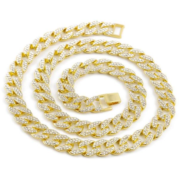 

sparkling rhinestone men's hip hop necklace jewelry street dance rap men's jewelry, Silver