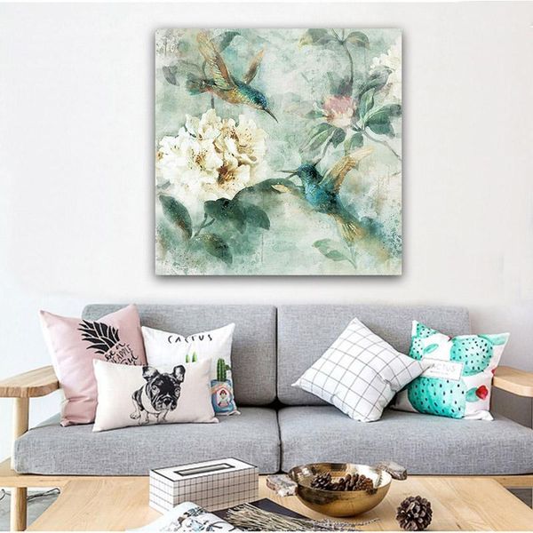 

paintings canvas painting birds and flower on home wall art decor nordic simple square picture for bedroom no frame1