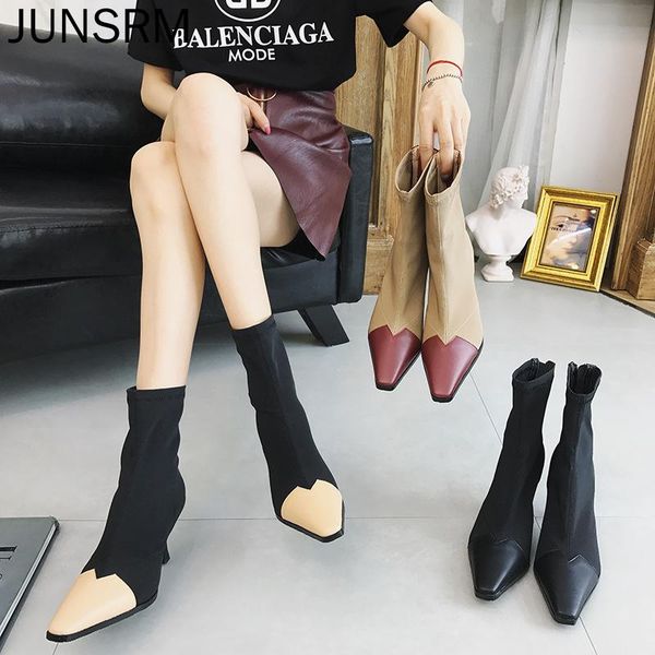 

new women's brand autumn/winter boots women stretch slim leg shoes short boot mid-calf woman booties ladies plus size femme, Black