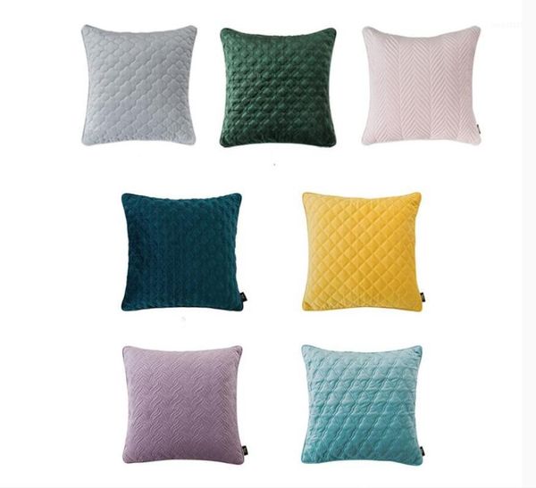 

velvet quilted pillow cover square striped soft cozy throw pillow covers set for sofa couch living room bedroom office- 2pcs1