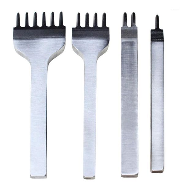 

4pcs/set diy leather tools 3mm/4mm/5mm hole punches stitching punch kits 1+2+4+6 prong leathercraft embossing tool1, Black