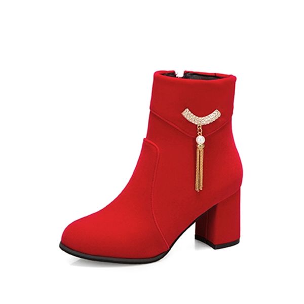 

2021 the new comfortable party style round ankle ankle, crystal chain boots zipper, high heels, thick riding boots, women's shoes. pptq, Black