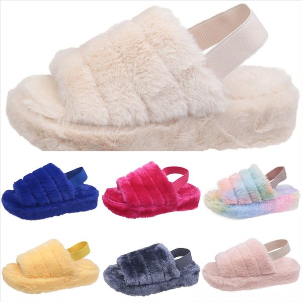 

mze women fur open toery slippers shoes ladies cute plush figure hair fluffy sandals womens fur fox winter warm new sponge bob slipper, Black