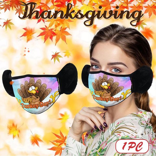 

thanksgiving day mask winter earmuffs face masks men women ear protection turkey printed mouth-muffle outdoor warm windproof cover e110407