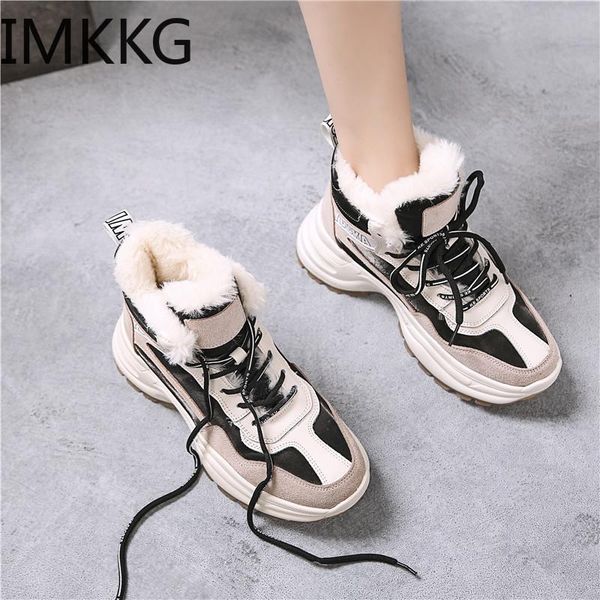 

winter women boots woman lady warm flat platform fur waterproof snow sneakers plush fashion casual boots, Black