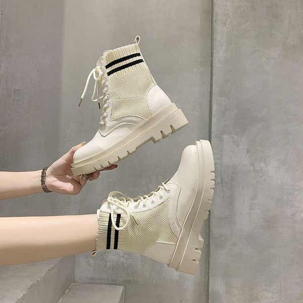 

women motorcycle boots chunky shoes 2020 womans platform lace-up leather ankle boots women's shoes botas de mujer, Black
