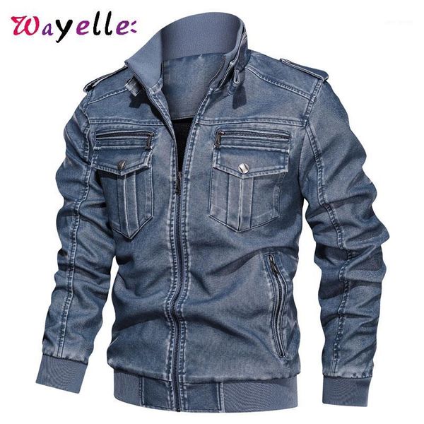 

bomber jacket mens 2019 autumn winter vintage motorcycle pu leather jacket men zippers fashion faux leather coat plus size 6xl1, Black