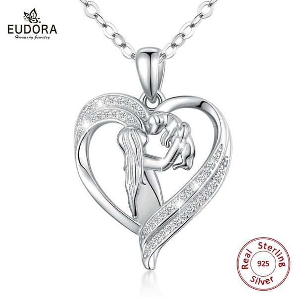 

eudora 100% 925 sterling silver girl and dog pendant heart crystal necklace for women fine jewelry girlfriend birthday gift d563 q1116