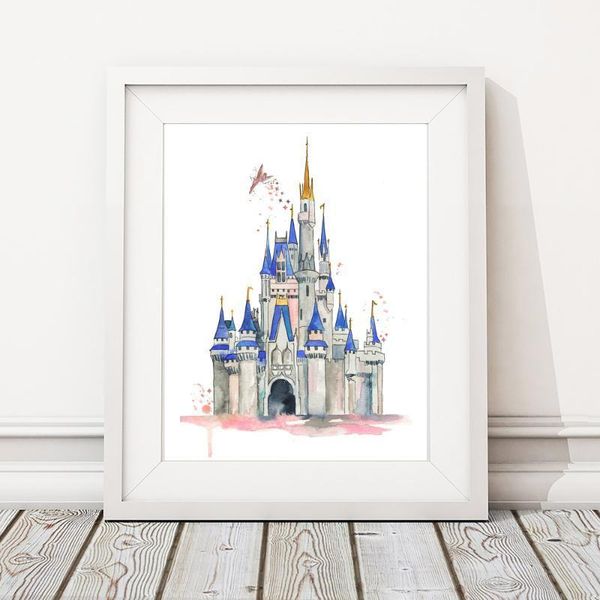 

paintings cartoon girl magic castle with princess nordic posters and prints wall art canvas painting nursery pictures kids room decor1