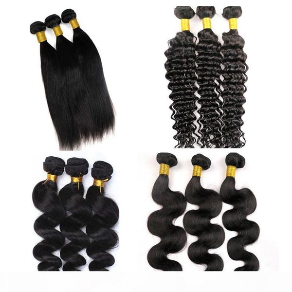 

mink brazillian body wave bundles virgin human hair weaves wefts 8-34inch unprocessed peruvian malaysian indian bulk human hair extensions, Black