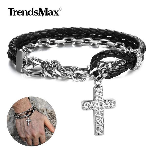 

кожа кабеля мужчины черный для двойных мальчиков cross браслет новый layered dlb195 шарм цепи punk браслет из нержавеющей стали wmtsty otswe, Golden;silver