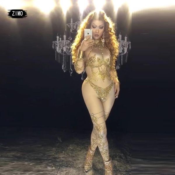 

gold jumpsuits nude women big stretch rhinestone glitter nightclub stage bar dance show prom one-piece stage wear rave1, Black;red