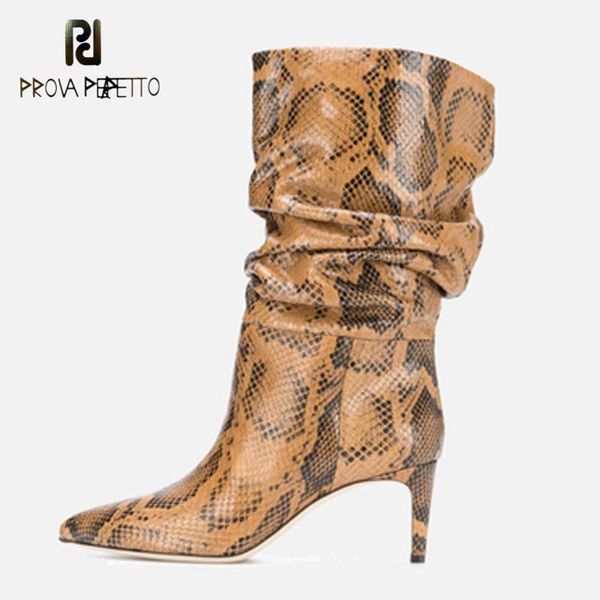 

boots prova perfetto autumn winter high heels gray snake print silver mid-tube fashion pointed toe pleated women's 421, Black