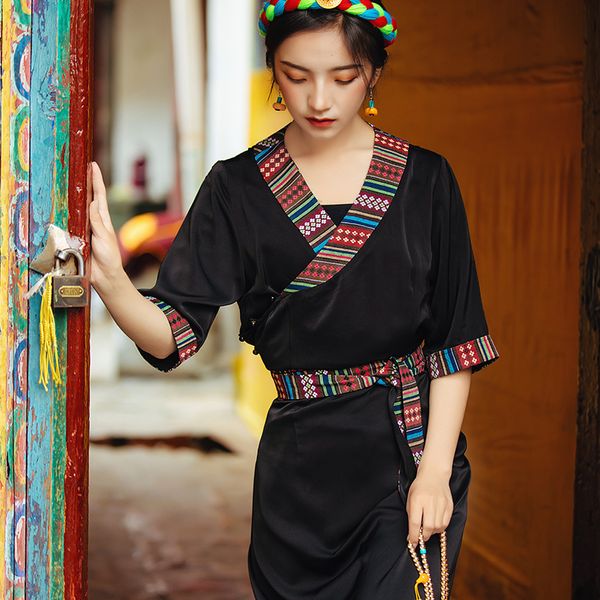 Nepal Tibet Abbigliamento etnico costumi turistici donne 2022 estate nuovo tibetano Bora Robe stile etnico Lhasa abiti da prestazione abito di fascia alta