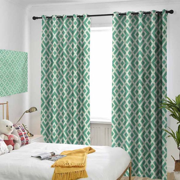 

thermal insulated room darkening window shade shabby fashion abstract squares vintage pattern checkered striped crosswise curtain