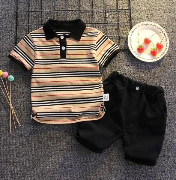 

boys' summer sets baby's short sleeve striped lapel, White