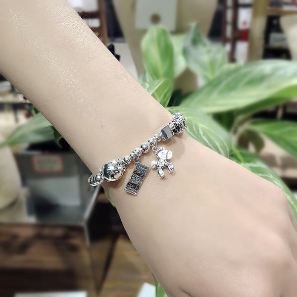 

s925 immediately rich bead female personality simple design silver bracelet gift