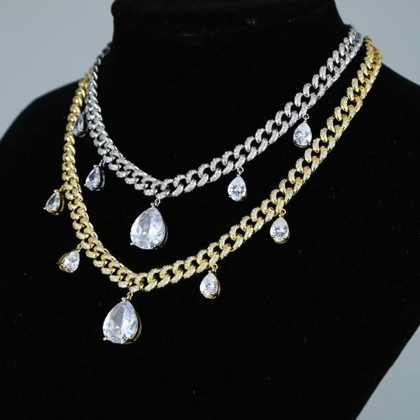 

chokers wholesale women necklace with water drop cz charm choker gold color plated hip hop ship, Golden;silver