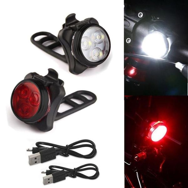 

mini 3 led head bicycle tail light usb chargeable bike rear lights waterproof safety warning cycling light helmet backpack #t2g