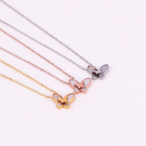 

pendant necklaces stainless steel geometric shell love insect double butterfly women female lady party gift factory price, Silver