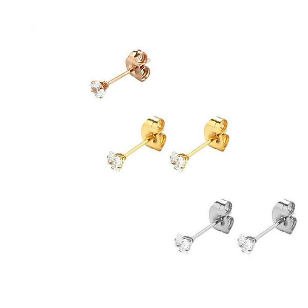 

februaryfrost brand ins mini four-claw zircon crystal stud earrings for women piercings pendientes 2.5mm/3mm/3.5mm 925 sterling silver earri, Golden;silver