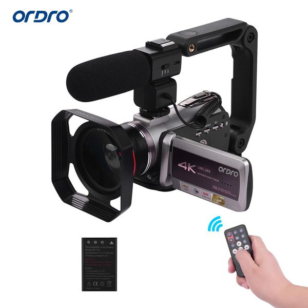 

ordro wifi digital video camera 4k uhd 30fps camcorder 3.1" ips 64x ir night vision wide angle lens external stereo mic len hood