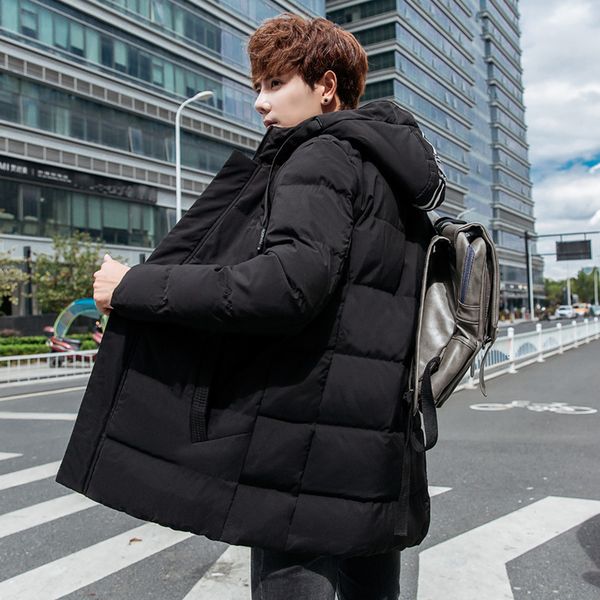 

winter coat korean trend thiened medium and men's student loose down jaet long cotton padded, Black
