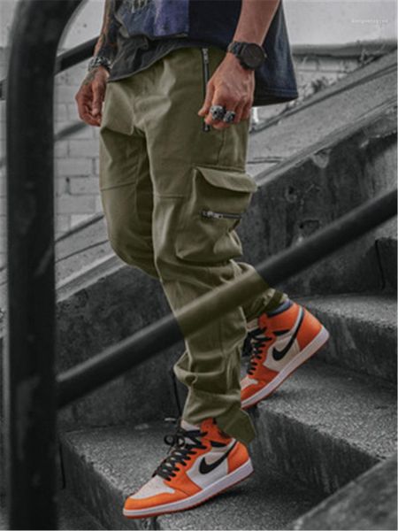 

pencil pants spring male pockets casual slim trousers mens outdoor cargo sweatpants fashion occident trend running fitness sports skinny, Black