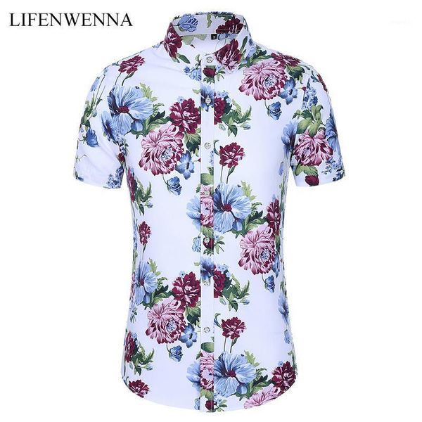

2021 casual beach hawaiian shirt male plus size 6xl 7xl new summer men's flower shirt fashion printing short sleeve shirts men1, White;black