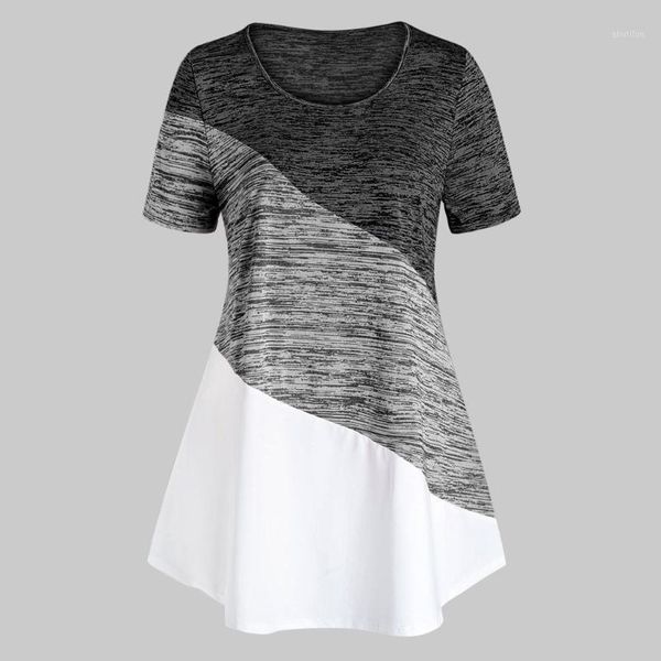 

women's t-shirt plus size women t shirt 5xl o-neck summer short sleeve dyeing gradient colorblock casual female tee ropa mujer 20211, White