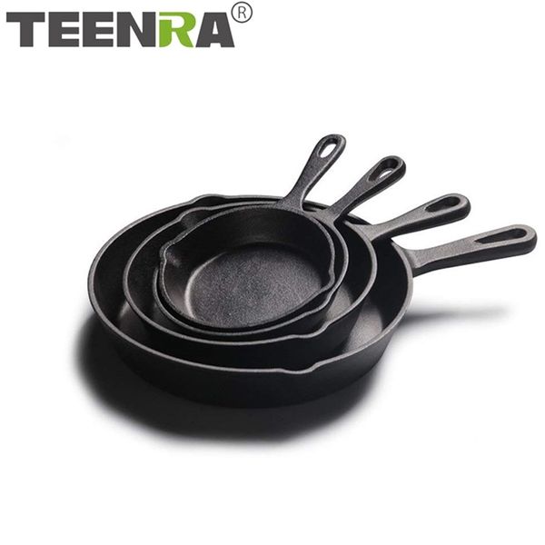 Teenra Ferro de Ferro de Ferro Frigideira Não-Pau Frigideira Cozinha Frigideira Pequeno Almoço Pan Omelette Panqueca Potenciômetro Caseiro Cookware 201223