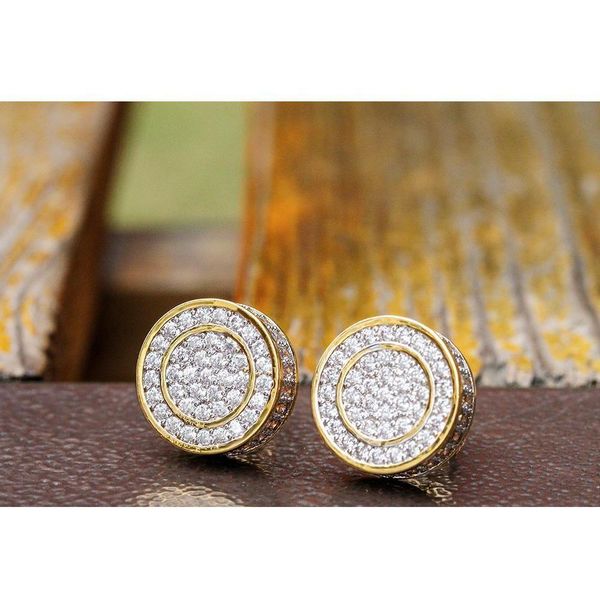 

12mm iced out bling cz round earring gold silver color plated stud earrings screw back fashi wmtrde beauty888, Golden;silver