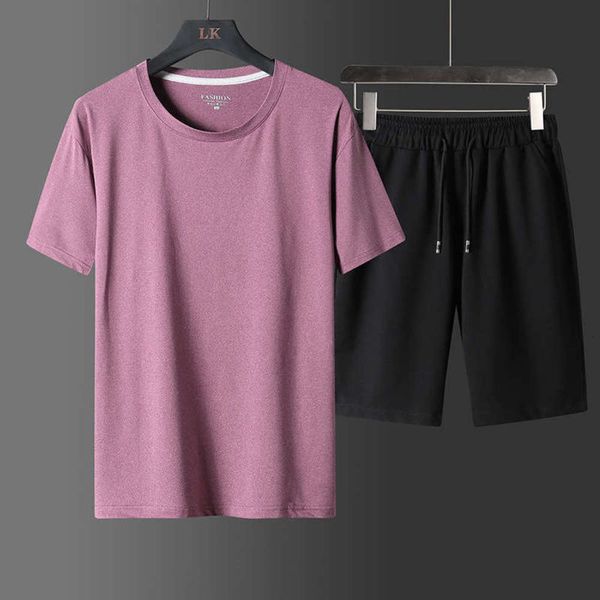 

new special ice price - summer silk short sleeve casual fashiondermatological friendly breathable men's sports suit, Gray