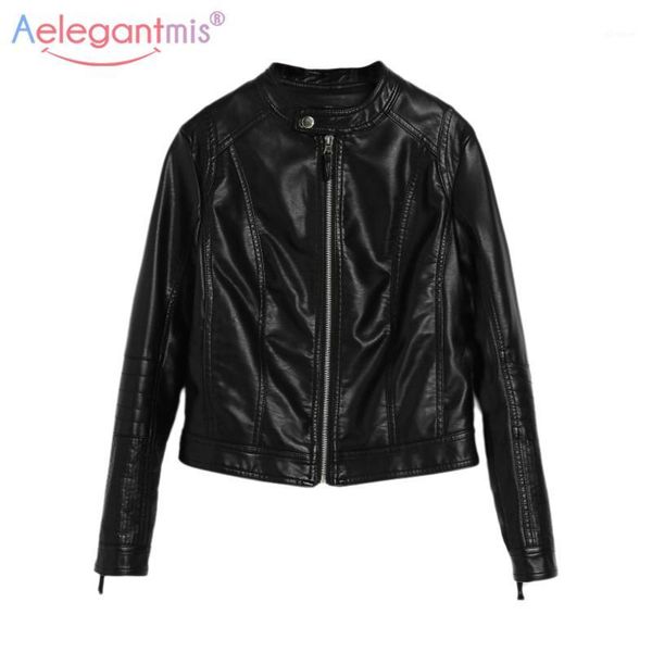 

aelegantmis brand new women's classic pu faux leather jacket slim short moto biker bomber jacket coat plus size outerwear1, Black