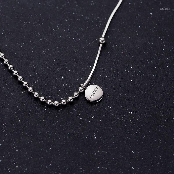 

pendant necklaces 100% solid 925 sterling silver simple round engraved letter lucky bead necklace for women girls jewelry gift1