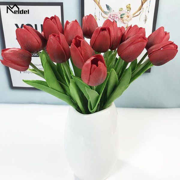 

decorative flowers & wreaths 9pcs artificial pu real touch tulip mini fake flores wedding party home table christmas decor flower1