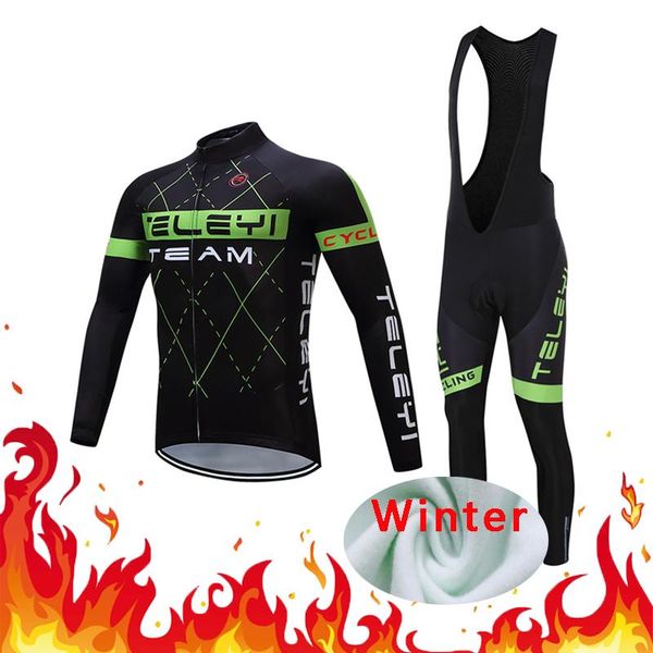 

racing sets winter thermal cycling clothes set men bike jersey dress fleece clothing suit bicycle triathlon uniform kit maillot skinsuit mtb, Black;blue
