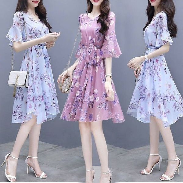 

printed style for women summer 2020 new korean dress with waist closing and slim dress skirtlong skirt long skirtmid length skirt artsh arts, Black;gray