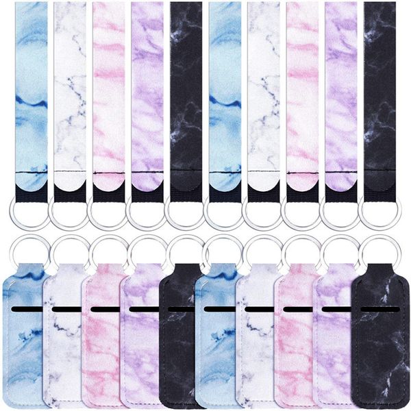 

marble chapstick holder keychain chapstick sleeve pouch lipstick holder keychains lip balm keyring holder key chain lanyard wristlet, Silver