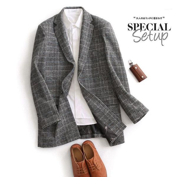 

british style woolen coat suit plaid men's coat 2020 autumn men's clothing1, Black