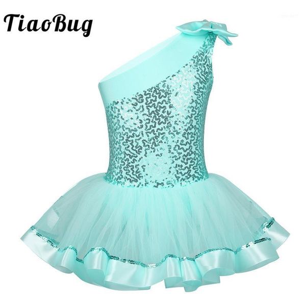 

stage wear tiaobug kids girls one shoulder ballet tutu dress shiny sequins leotards children gymnastics leotard dance costume1, Black;red