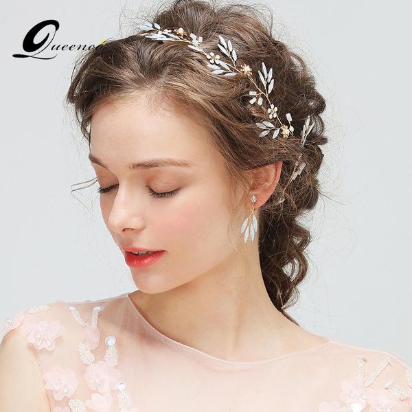 

wedding headpiece headband+earrings set bridal opal hair accessories water drop earrings crystal bridal hair vine for women, Golden;silver